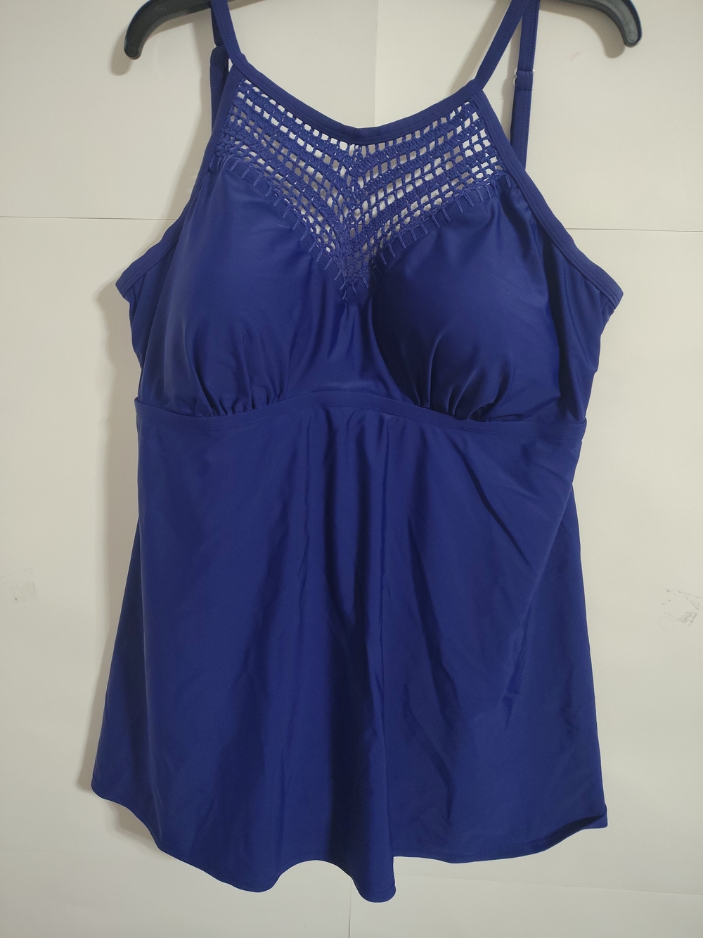 Women’s Blue Crochet-Detail One-Piece Swimdress -L
